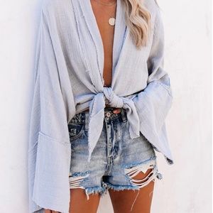 Vici - Aloha beaches cotton frayed tie top - dusty blue